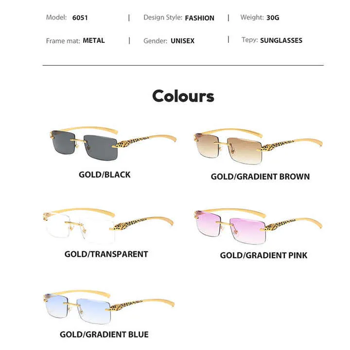 نظارات شمسية أنيقة كلاسيكية بدون إطار مربعة . Classic Fashion Rimless Square Sunglasses for Women