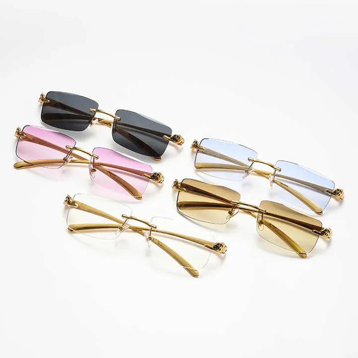 نظارات شمسية أنيقة كلاسيكية بدون إطار مربعة . Classic Fashion Rimless Square Sunglasses for Women
