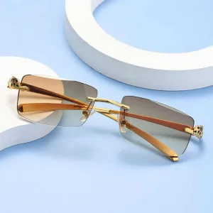 نظارات شمسية أنيقة كلاسيكية بدون إطار مربعة . Classic Fashion Rimless Square Sunglasses for Women