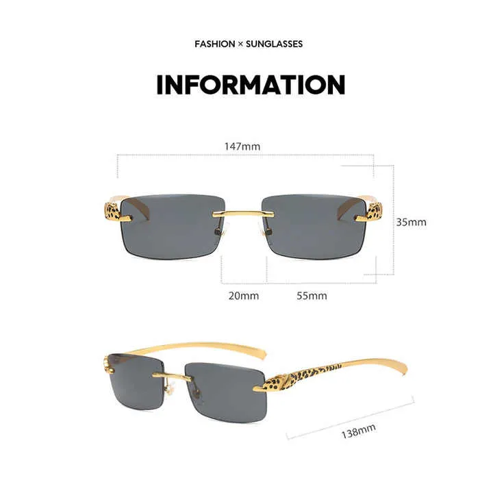 نظارات شمسية أنيقة كلاسيكية بدون إطار مربعة . Classic Fashion Rimless Square Sunglasses for Women