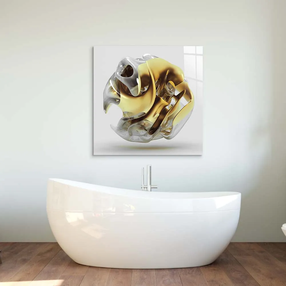 Abstract Gold Alien Flower Glass Wall Art