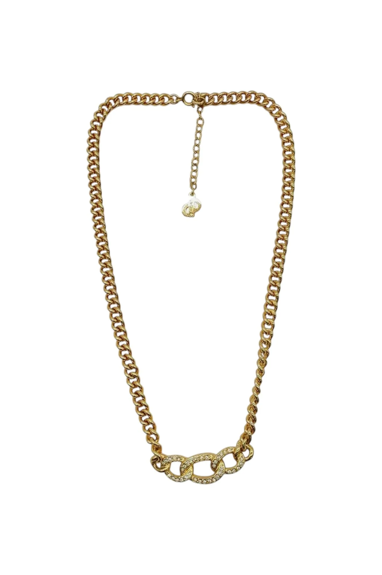 Auth Christian Dior CD logo/Rhinestone Pendant Necklace SK010207