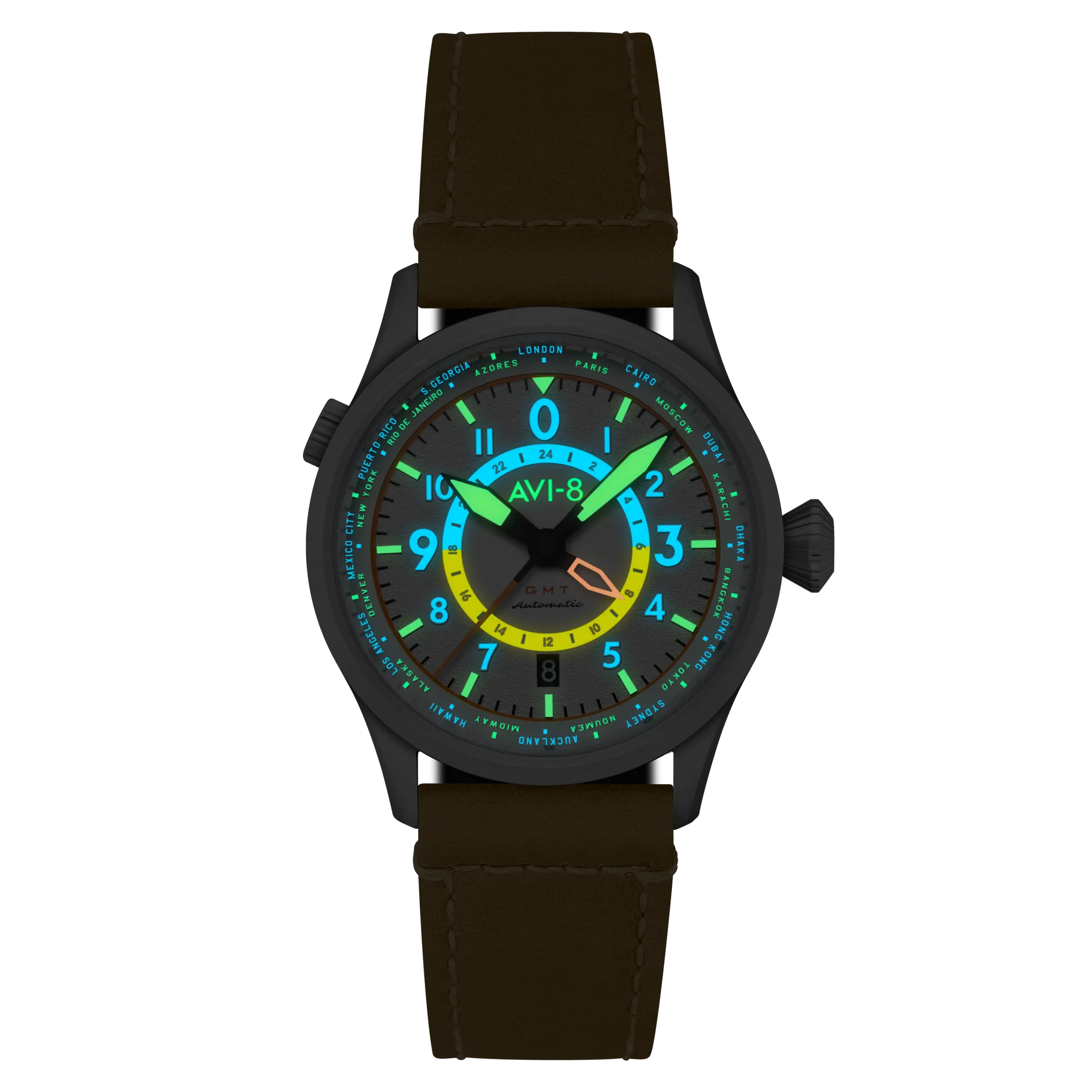 AVI-8 Flyboy Sand Green Wingman Worldtimer GMT Automatic AV-4120-02