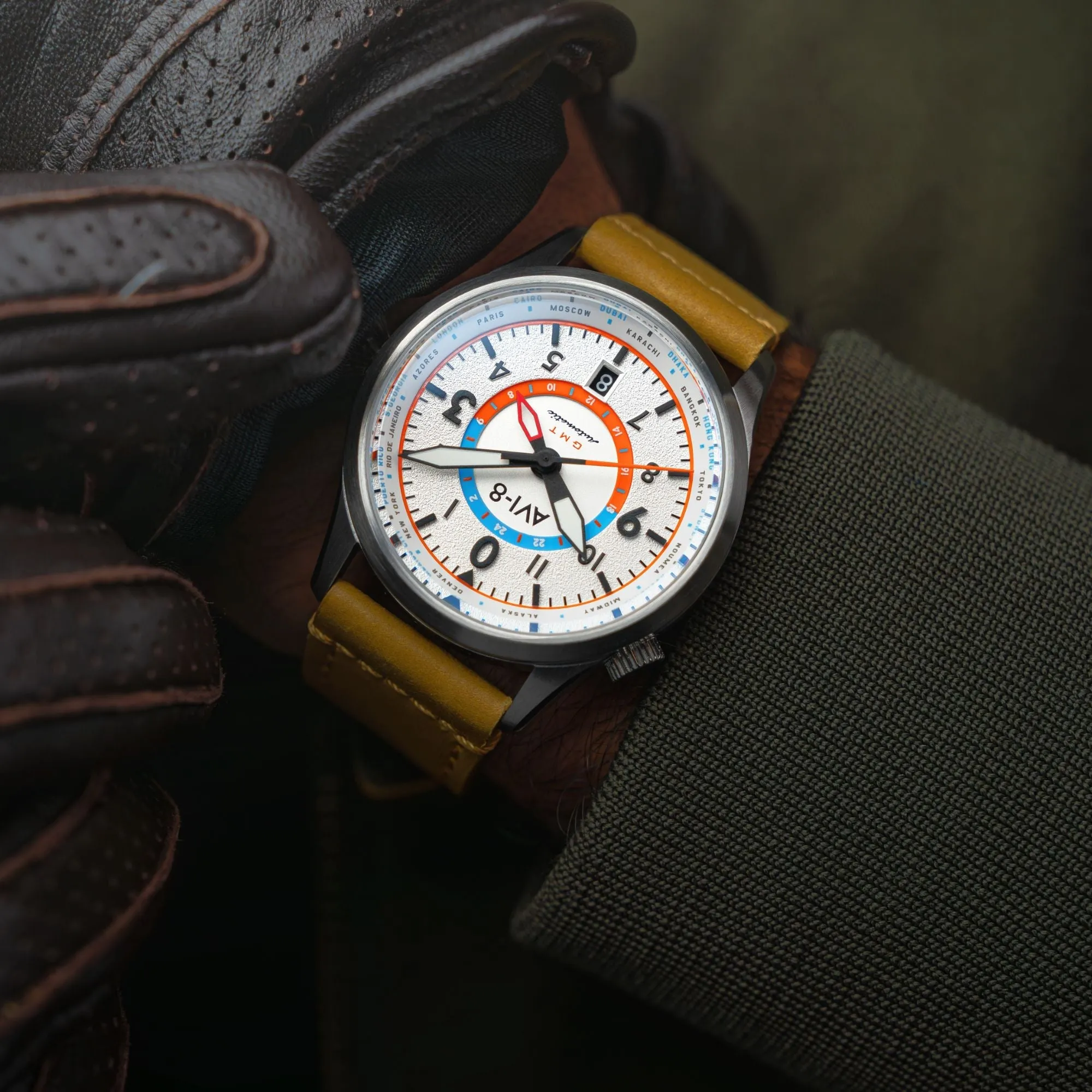 AVI-8 Flyboy Sand Green Wingman Worldtimer GMT Automatic AV-4120-02