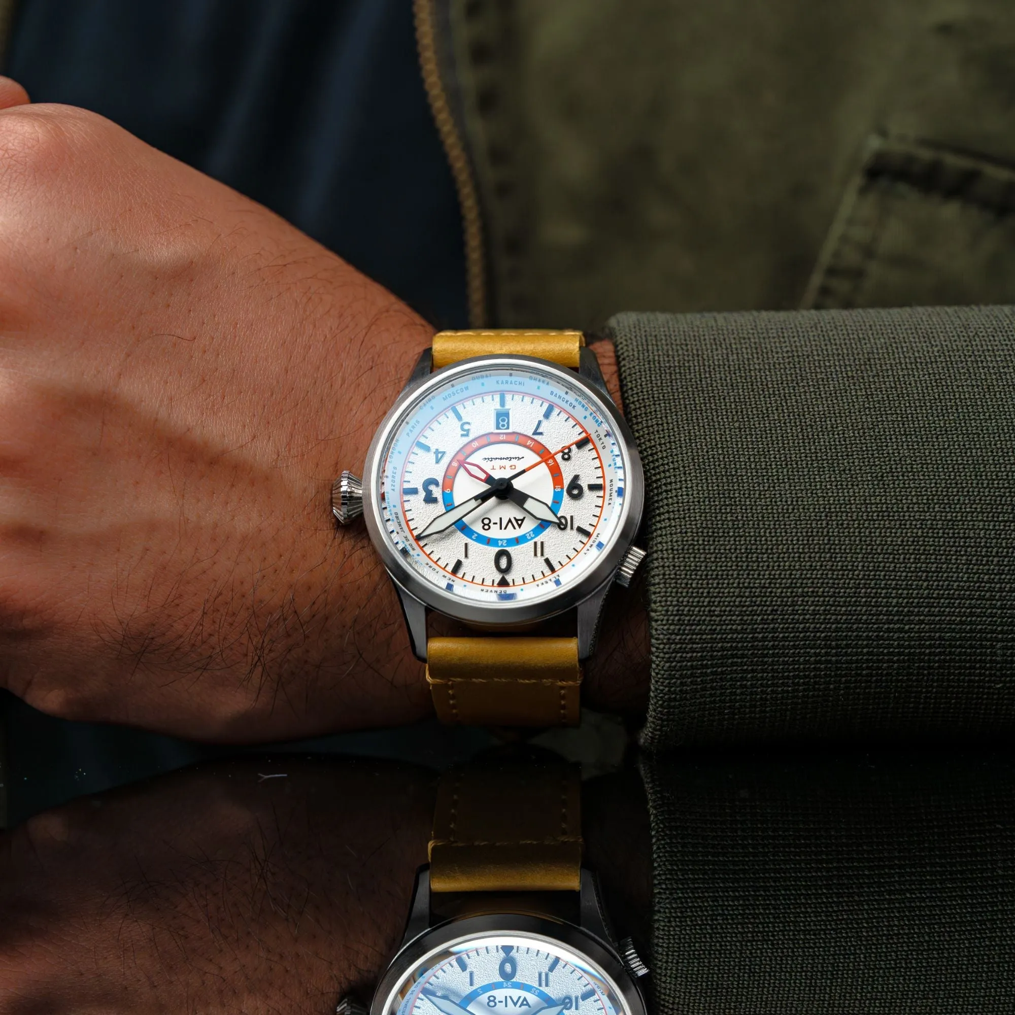 AVI-8 Flyboy Sand Green Wingman Worldtimer GMT Automatic AV-4120-02