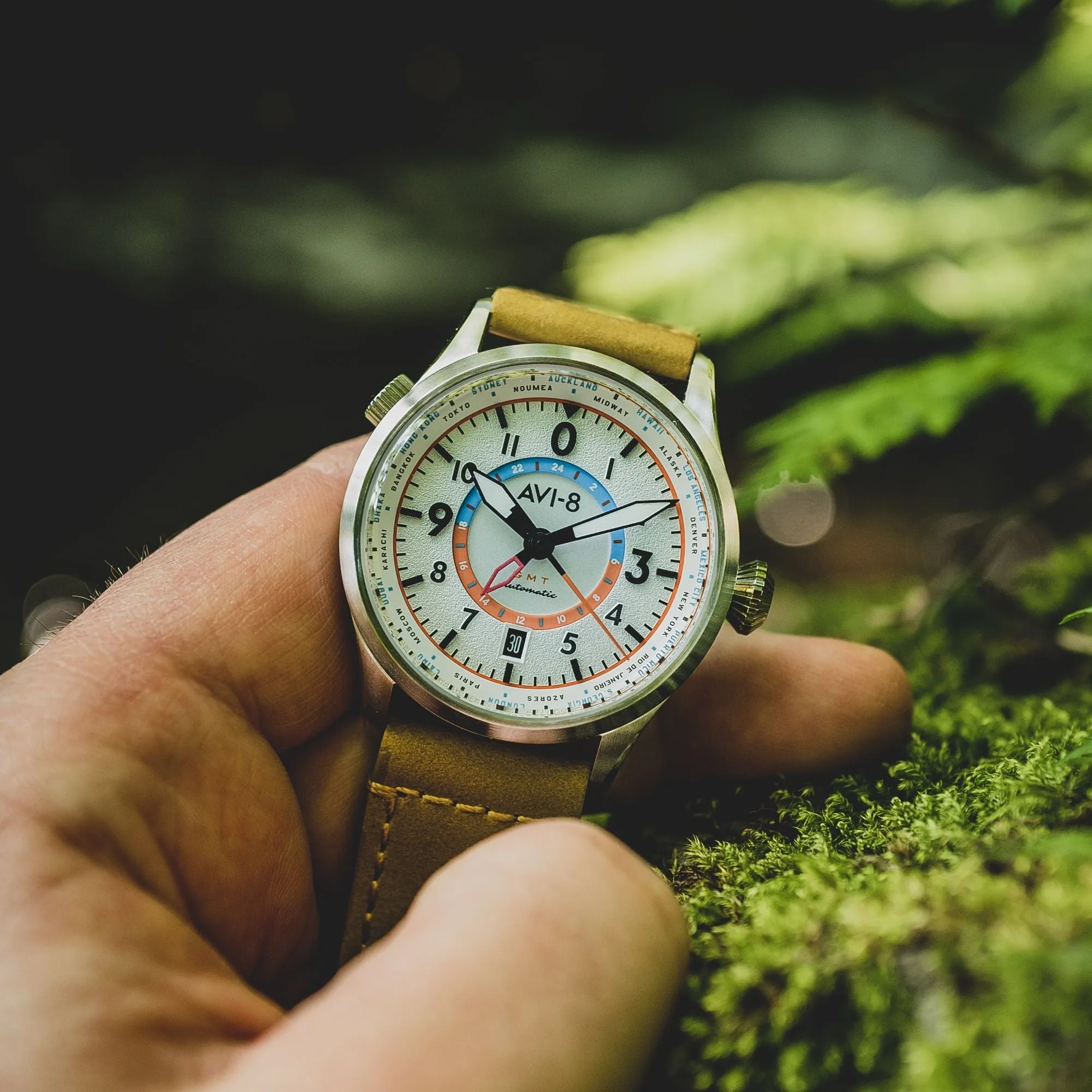 AVI-8 Flyboy Sand Green Wingman Worldtimer GMT Automatic AV-4120-02