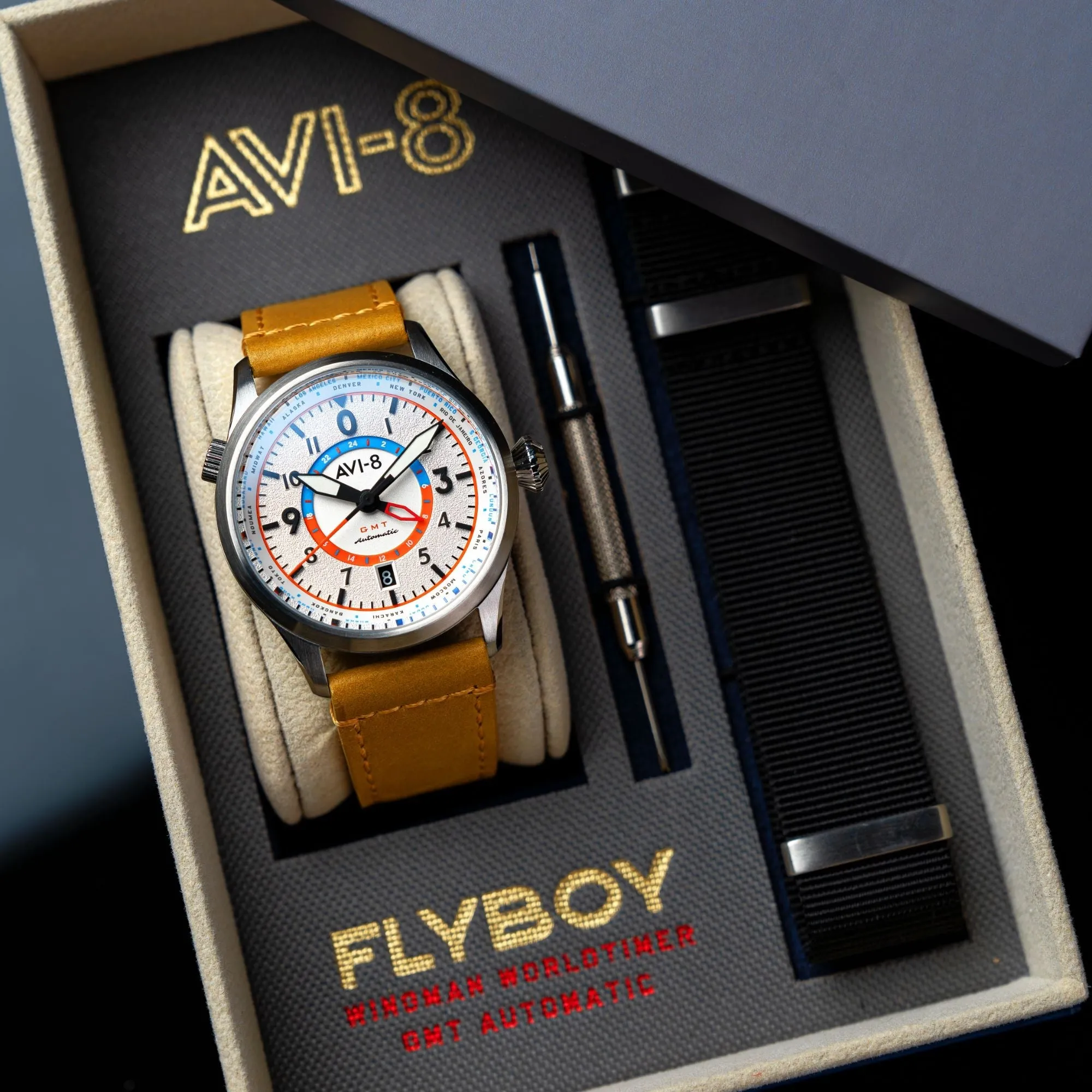 AVI-8 Flyboy Sand Green Wingman Worldtimer GMT Automatic AV-4120-02