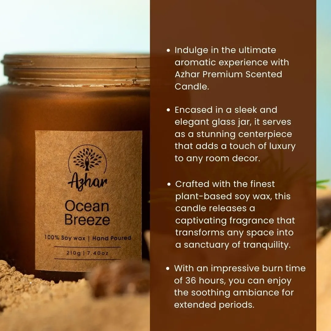 Azhar Scented Candles Pack of 3|Unique Fragrances|Premium Glass Jar|30-35 Hours of Burn Time|Candles for Home Decor, Luxury Gift for All Occasions | 630 gm