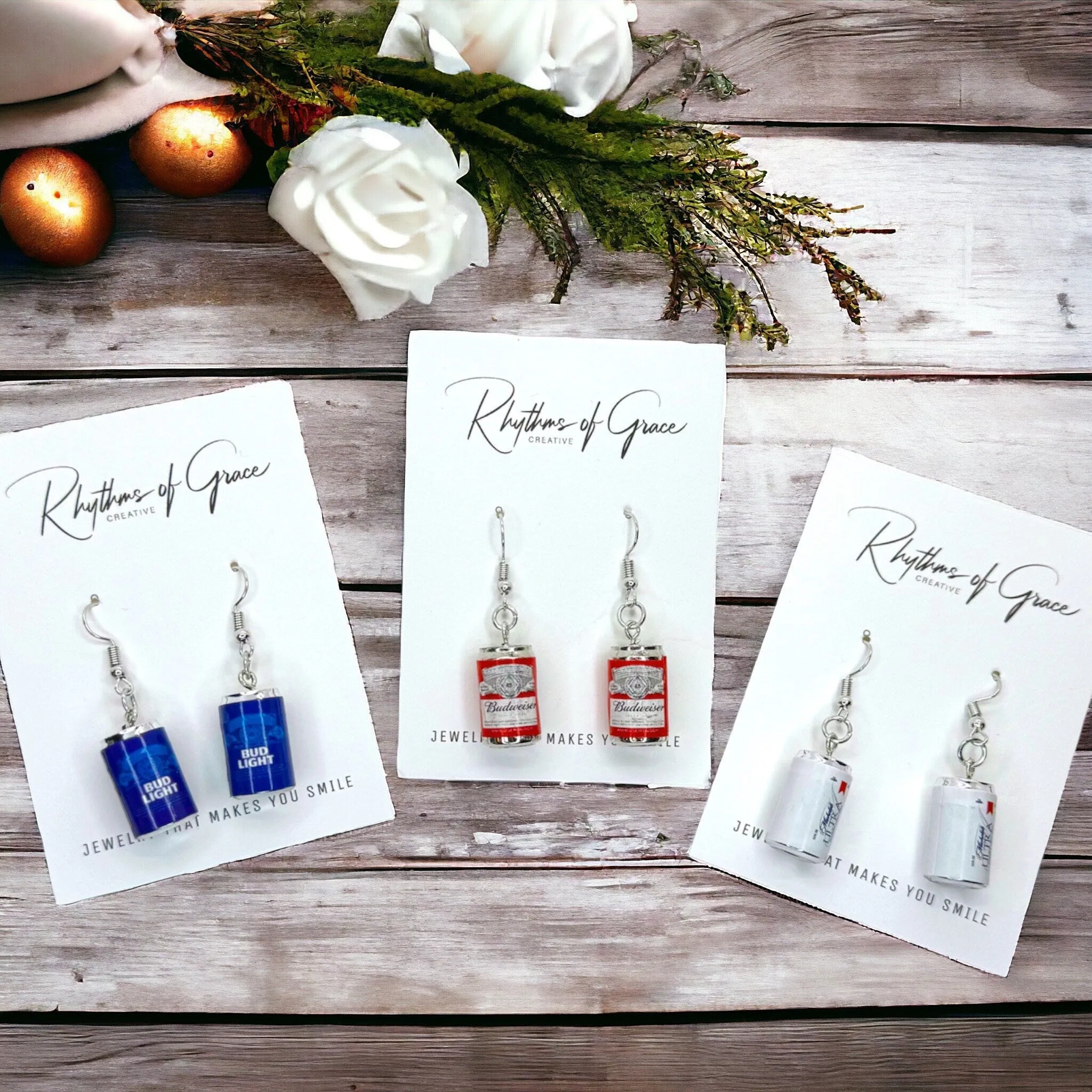 Beer Earrings - Handmade Earrings, Happy Hour, Beer Accessories, Beer Koozie, Beer Can, Beer Jewelry, Handmade Earrings, Drink Earrings