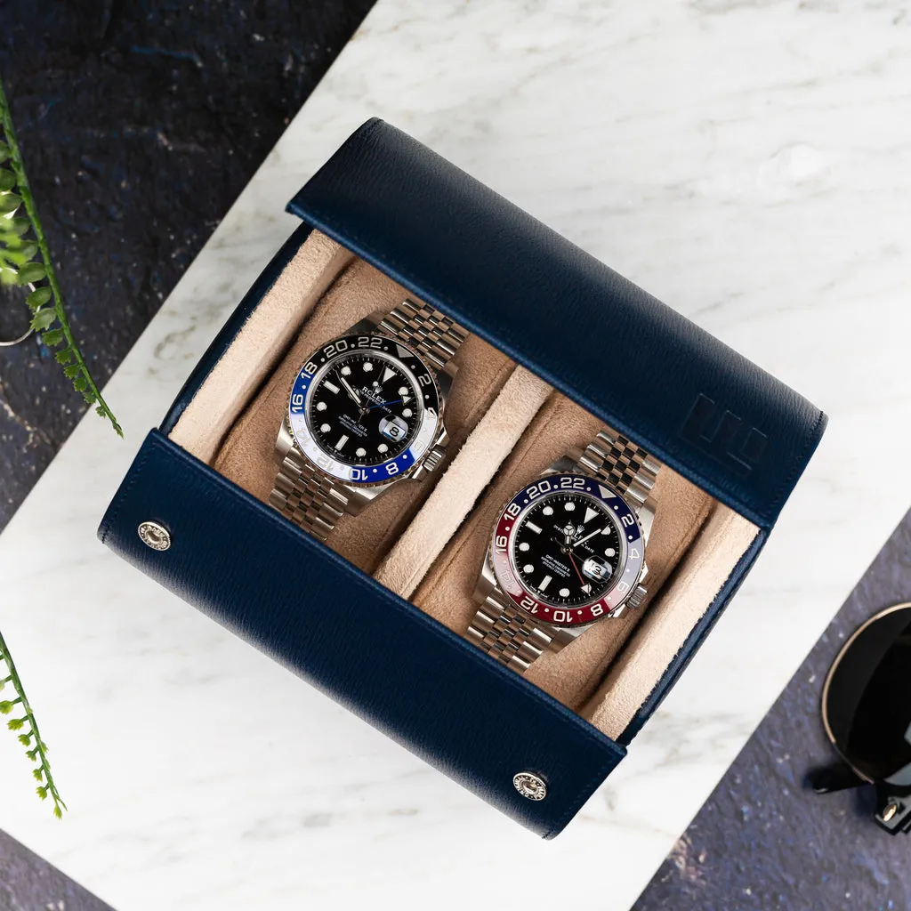 Blue Saffiano Watch Roll - Two Watches