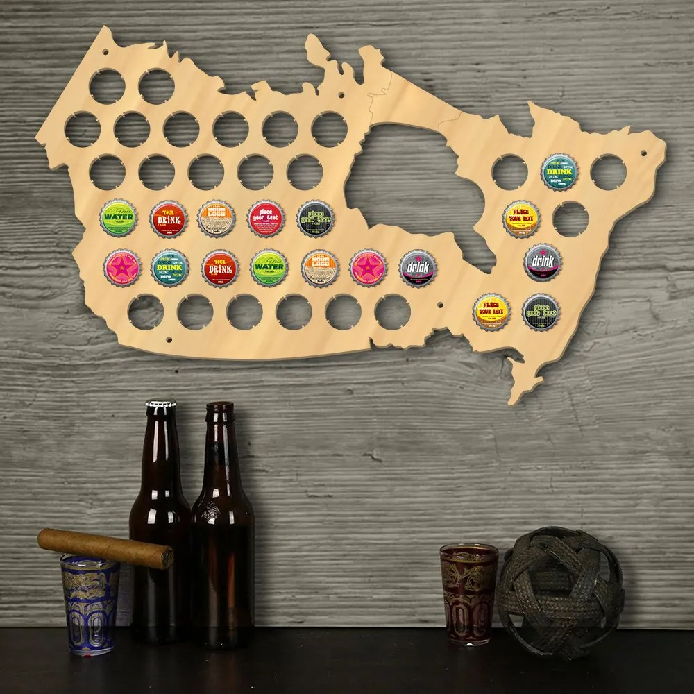 Canada Beer Cap Map Pub Bar Wooden Wall Sign Beer Bottle Cap Display Holder Patriotic Canada Map Man Cave Beer Lovers Gift