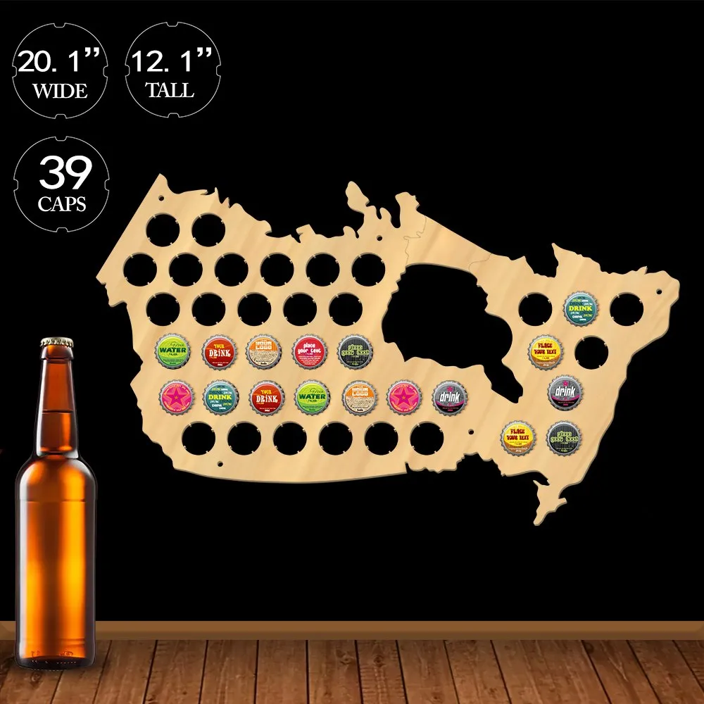 Canada Beer Cap Map Pub Bar Wooden Wall Sign Beer Bottle Cap Display Holder Patriotic Canada Map Man Cave Beer Lovers Gift