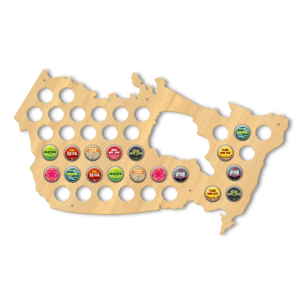 Canada  Cap Map Pub Bar Wooden Wall Sign  Bottle Cap Display Holder Patriotic Canada Map Man Cave  Lovers Gift