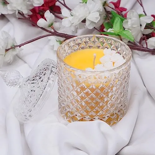 CANDLEVANNAH Aroma Scented Glass Soy Wax Customize Flower Jar Candle, 648gm, 50  Hrs| Luxury Aroma Therapy Flower Jar Design | Scented Candles for Home Decor Gift Set Customize Colour & Scent.