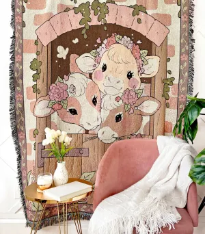 Country Girls Cows Woven Blanket