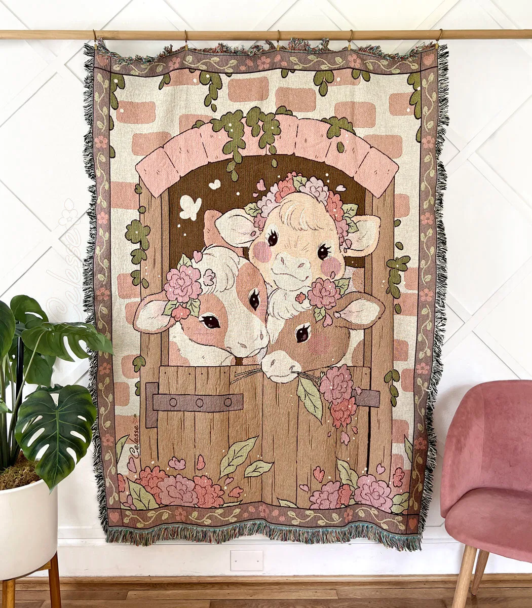 Country Girls Cows Woven Blanket