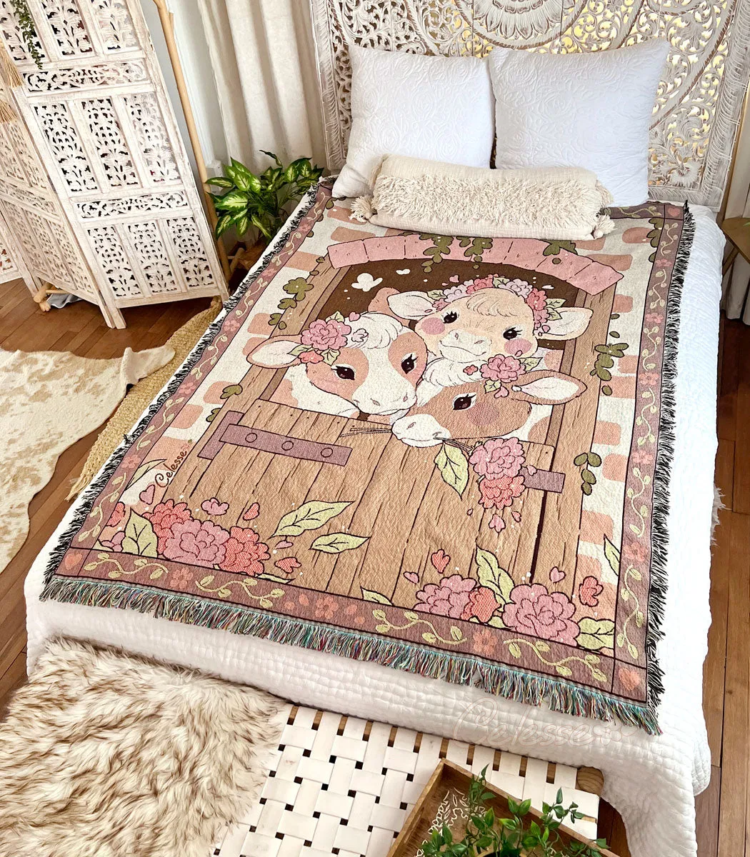 Country Girls Cows Woven Blanket