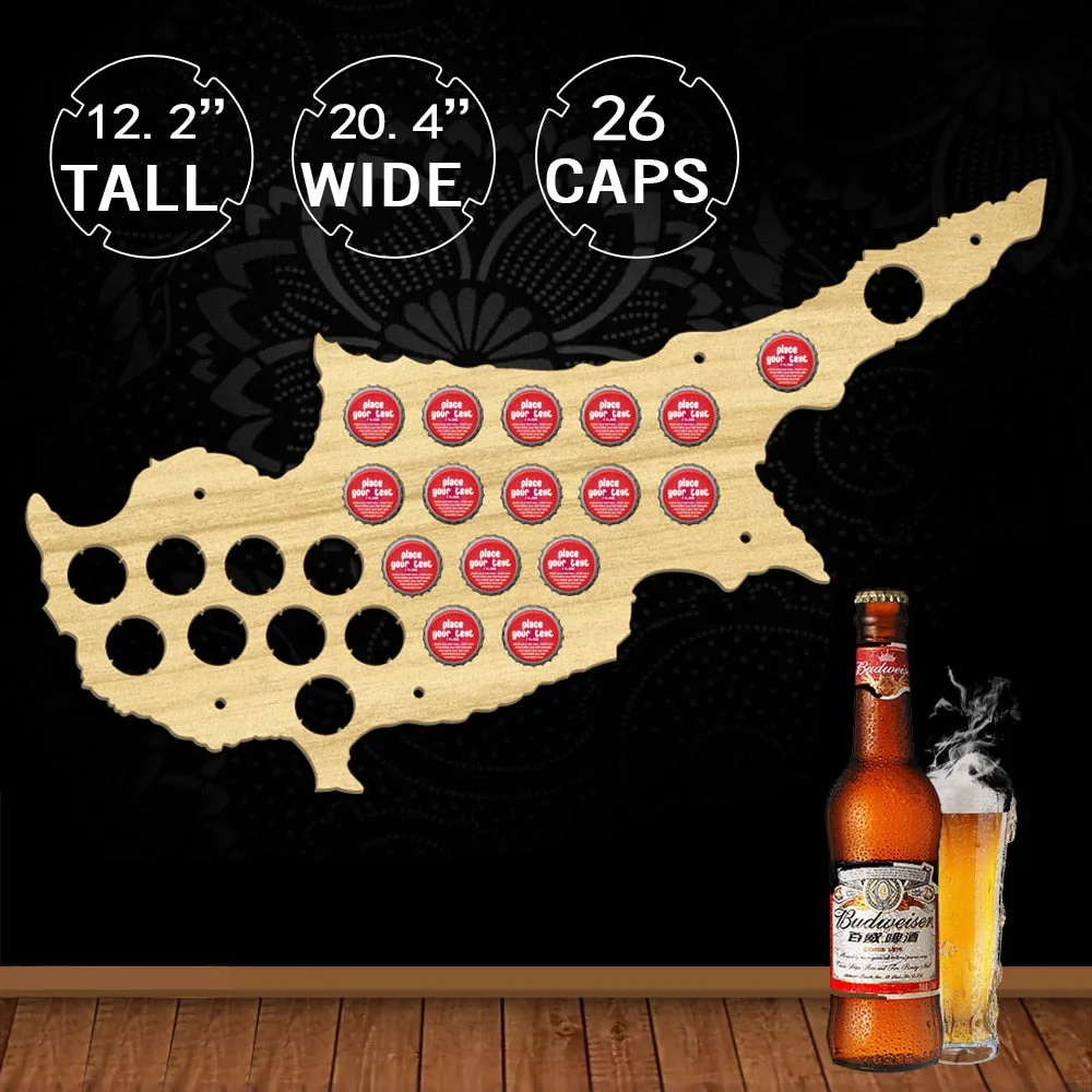 Cyprus  Cap Map Wooden Craft  Cap Display Wall Art Wood   Lover Cap Collectors Gift Drink Up  Cap Trap Hanger