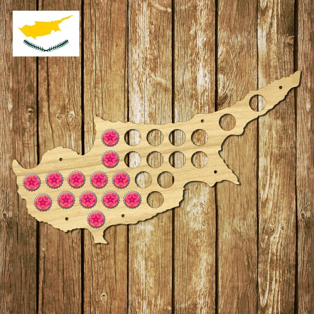 Cyprus  Cap Map Wooden Craft  Cap Display Wall Art Wood   Lover Cap Collectors Gift Drink Up  Cap Trap Hanger