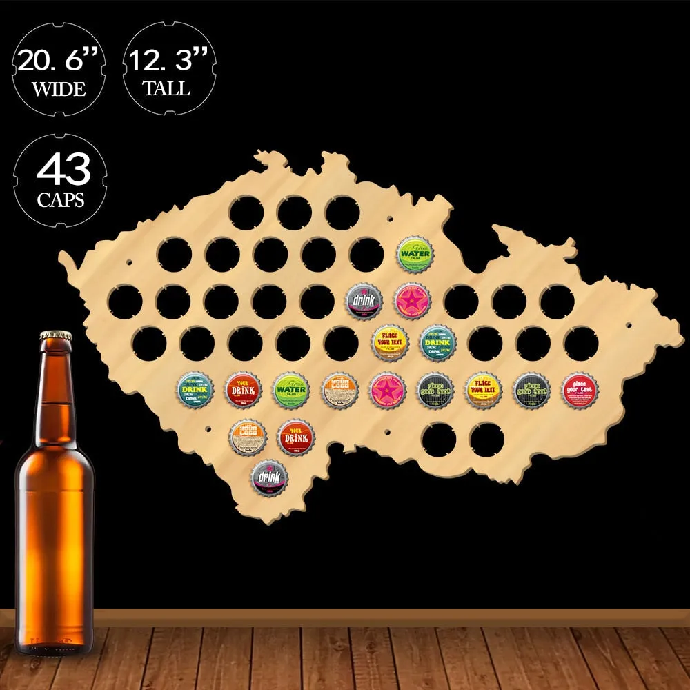 Czech Republic  Cap Map Pub Bar Wooden Wall Sign  Bottle Cap Display Holder Patriotic Czech Map Man Cave  Lover Gift