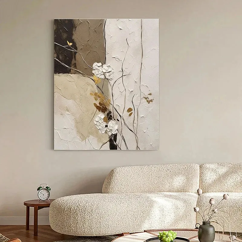 Elegant Blossoms With Gold Accents Wall Art Fine Art Canvas Prints Modern Abstract Botanical Picture For Living Room Entranceway Wall Decor