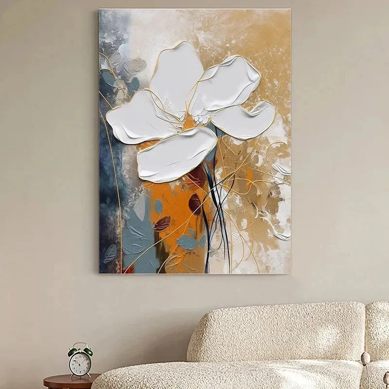 Elegant Blossoms With Gold Accents Wall Art Fine Art Canvas Prints Modern Abstract Botanical Picture For Living Room Entranceway Wall Decor