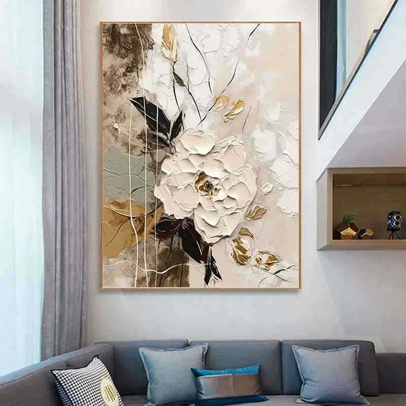 Elegant Blossoms With Gold Accents Wall Art Fine Art Canvas Prints Modern Abstract Botanical Picture For Living Room Entranceway Wall Decor