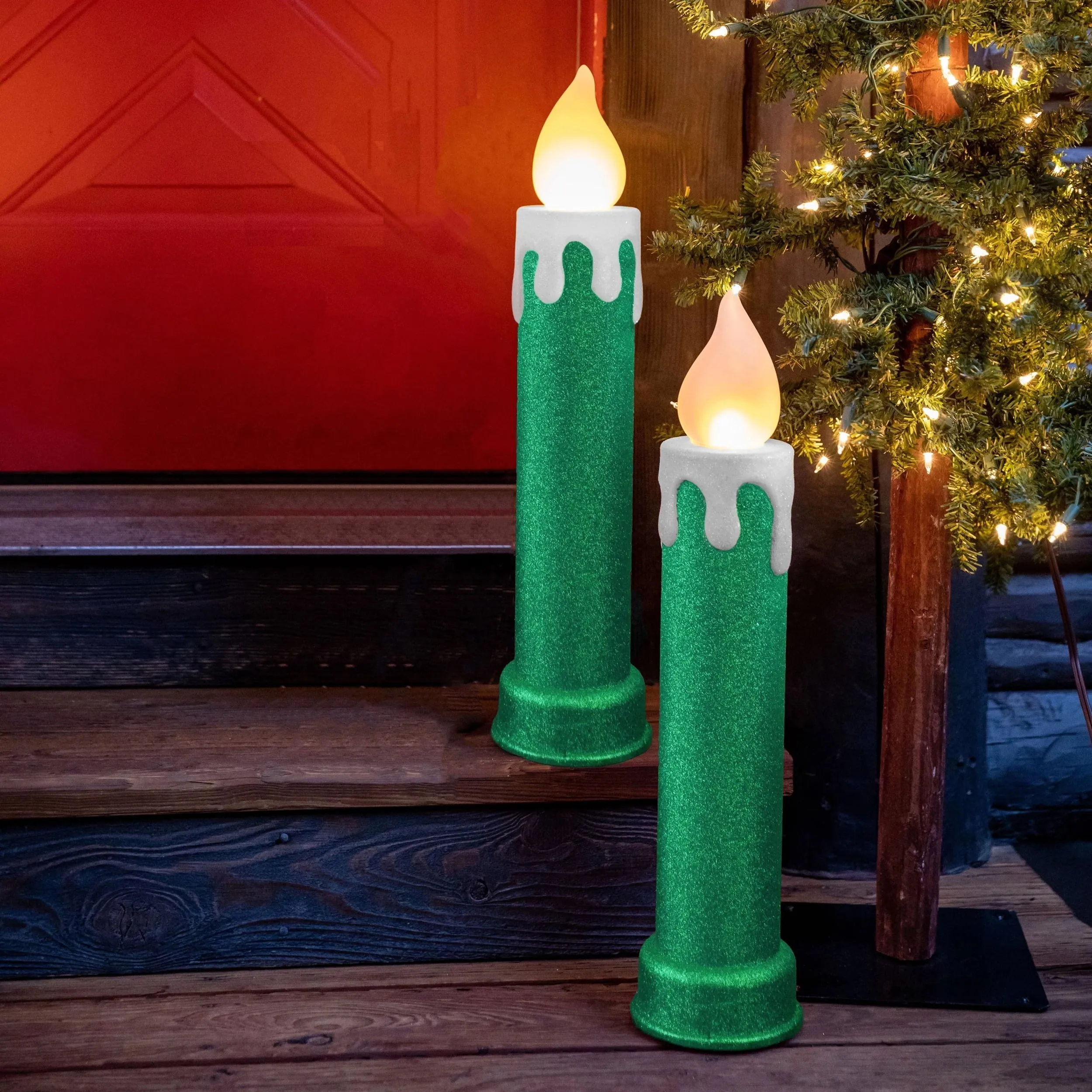 essential 24' Set of 2 Green Blow Mold Candles