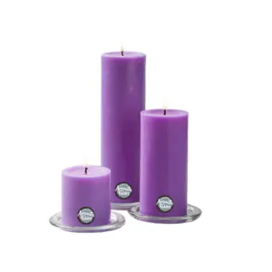 First Row Aromatic Fables Set of 3 Scented Wax Pillar Candles with Round Tray Stand (Lavender, 8x6x3 Inch)
