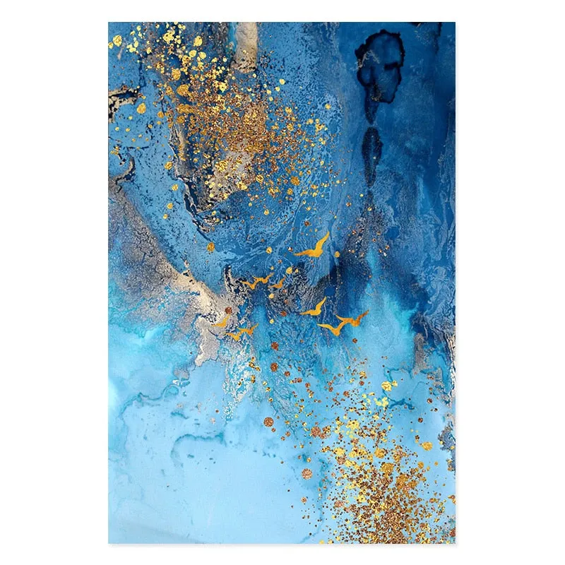 Golden Blue Sea Wall Art Fine Art Canvas Print Modern Abstract Marble Design Picture For Office Interior Living Room Luxury Art Decor