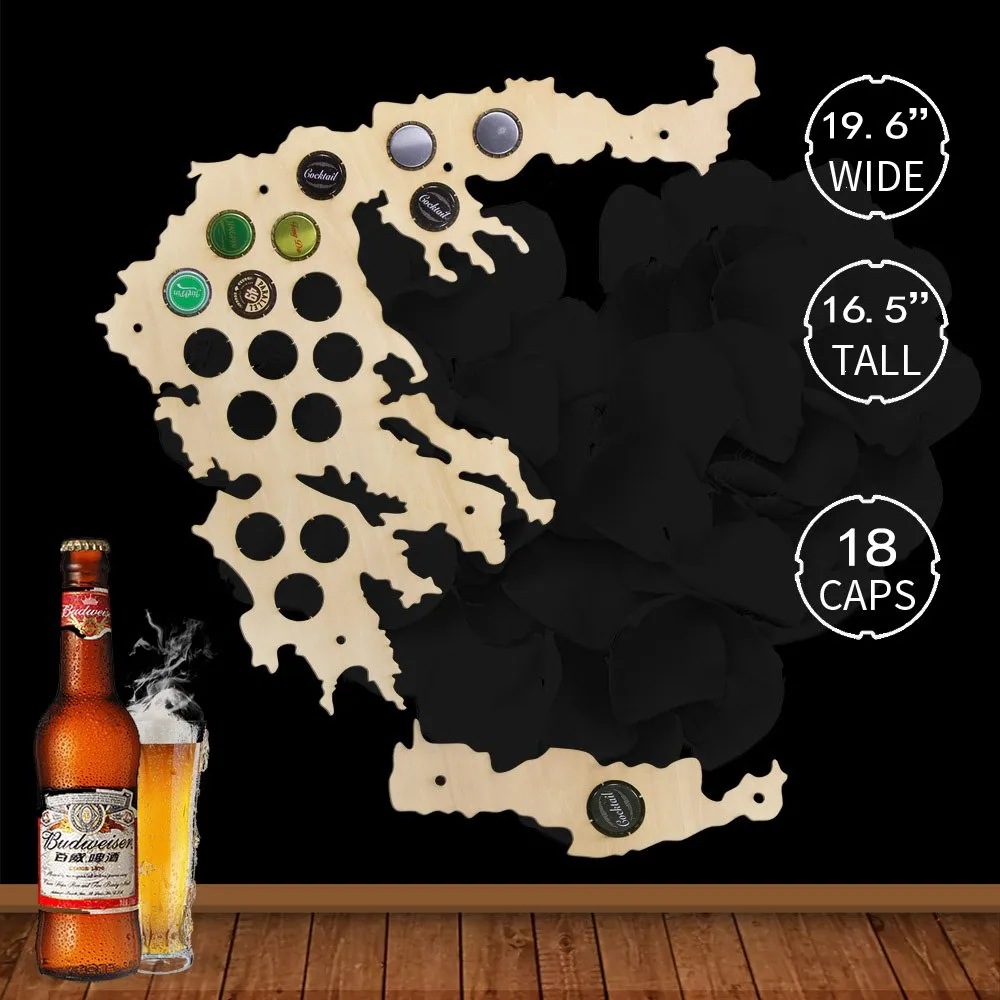 Greek Beer Caps Holder Patriotic Collection Gadgets Greece Bottle Beer Cap Map Wooden Laser Engraved Maps Personality Decoration