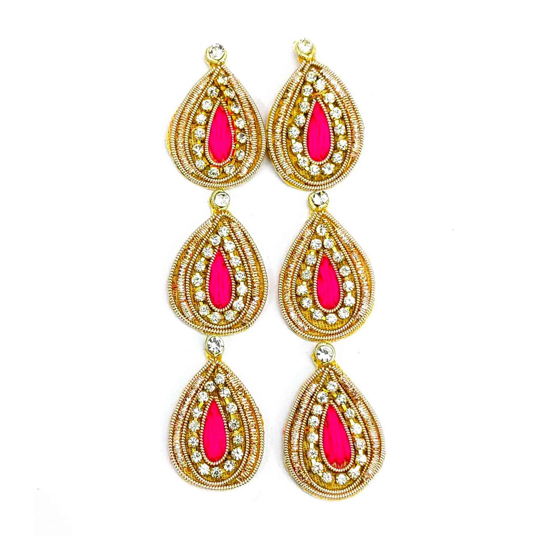 Handmade Sewing Patch - Teardrop Design with Crystals and Thread - 11213