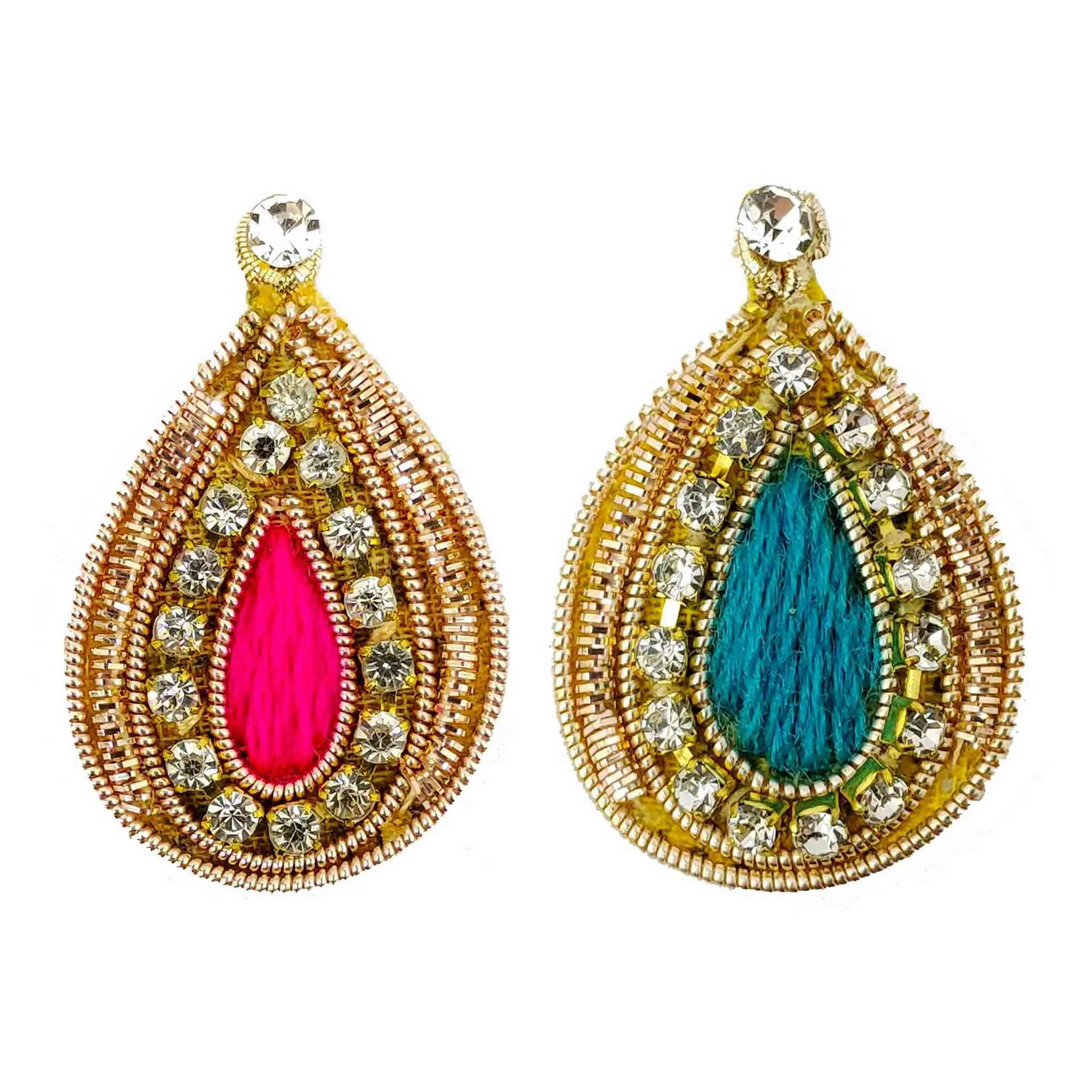 Handmade Sewing Patch - Teardrop Design with Crystals and Thread - 11213