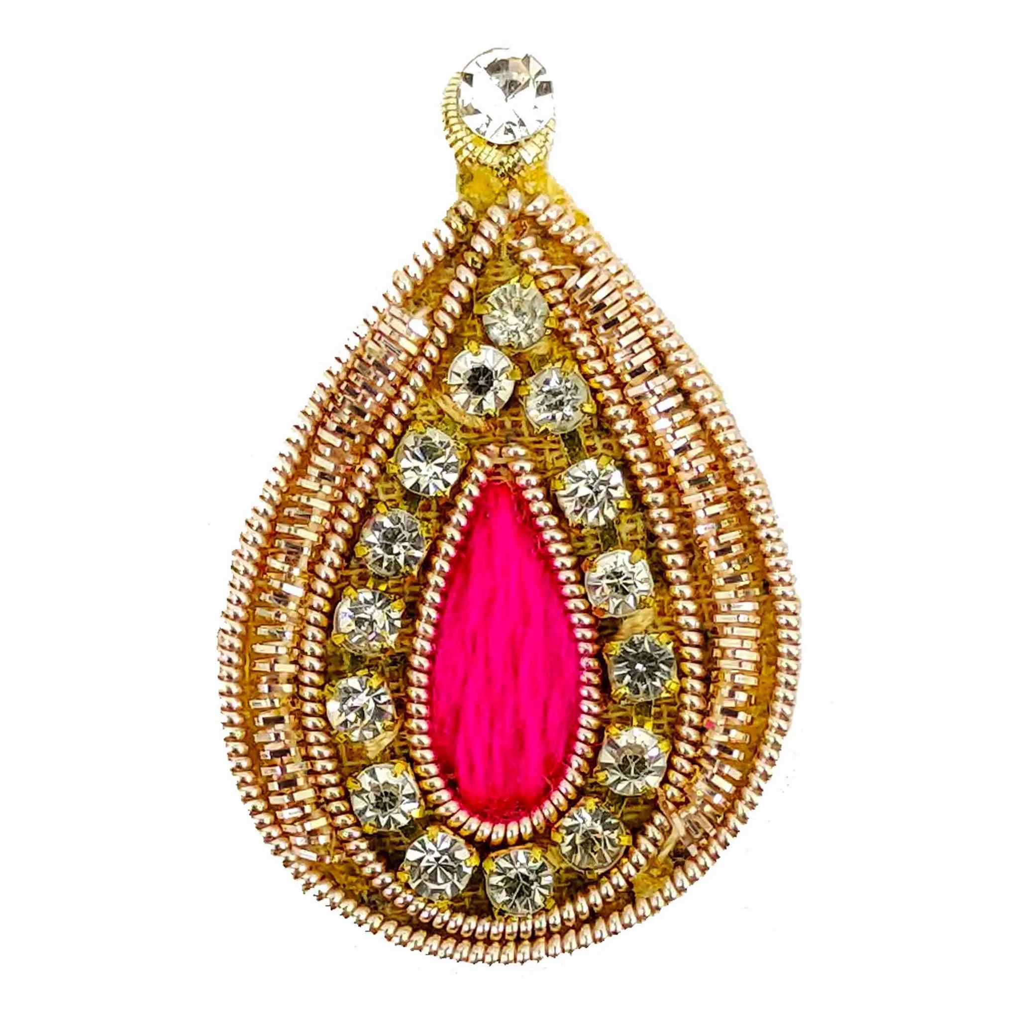Handmade Sewing Patch - Teardrop Design with Crystals and Thread - 11213