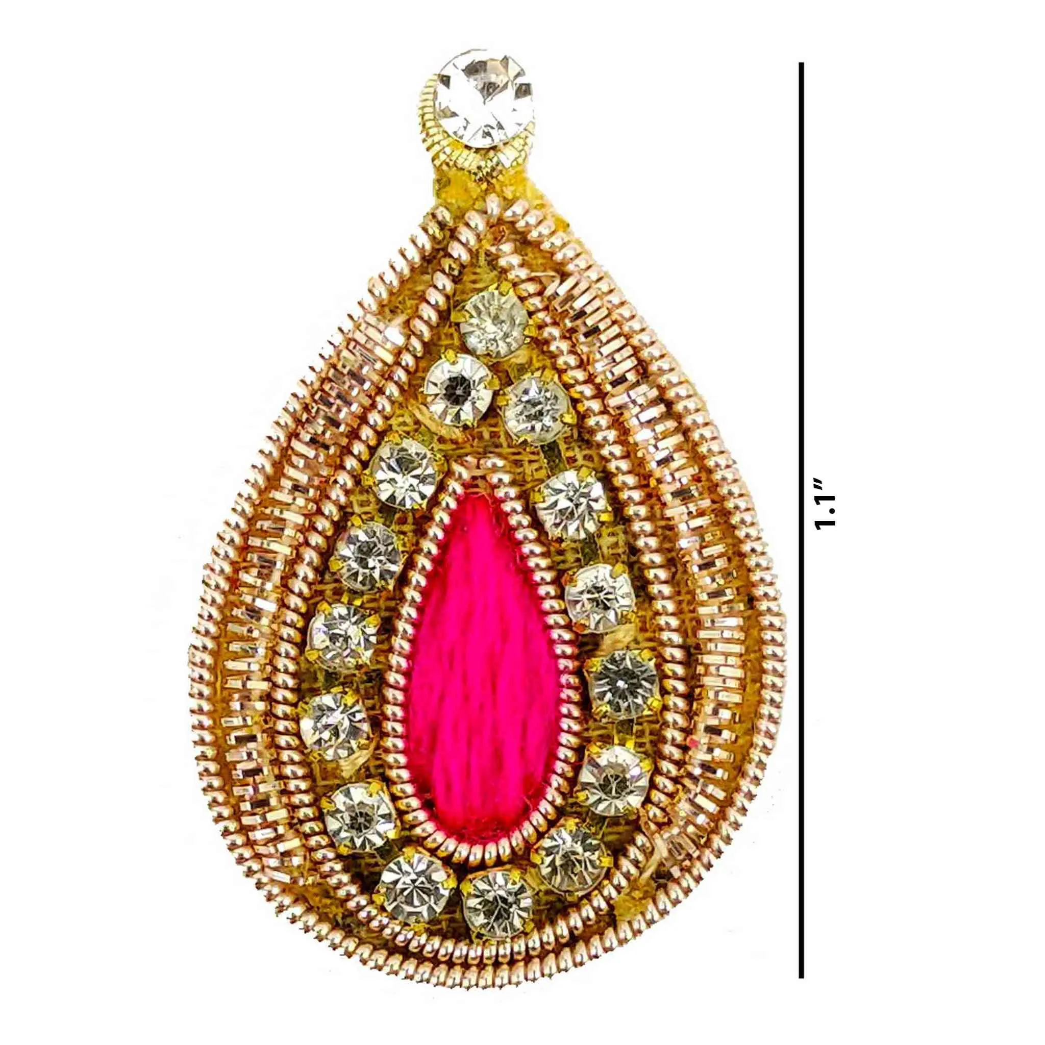Handmade Sewing Patch - Teardrop Design with Crystals and Thread - 11213