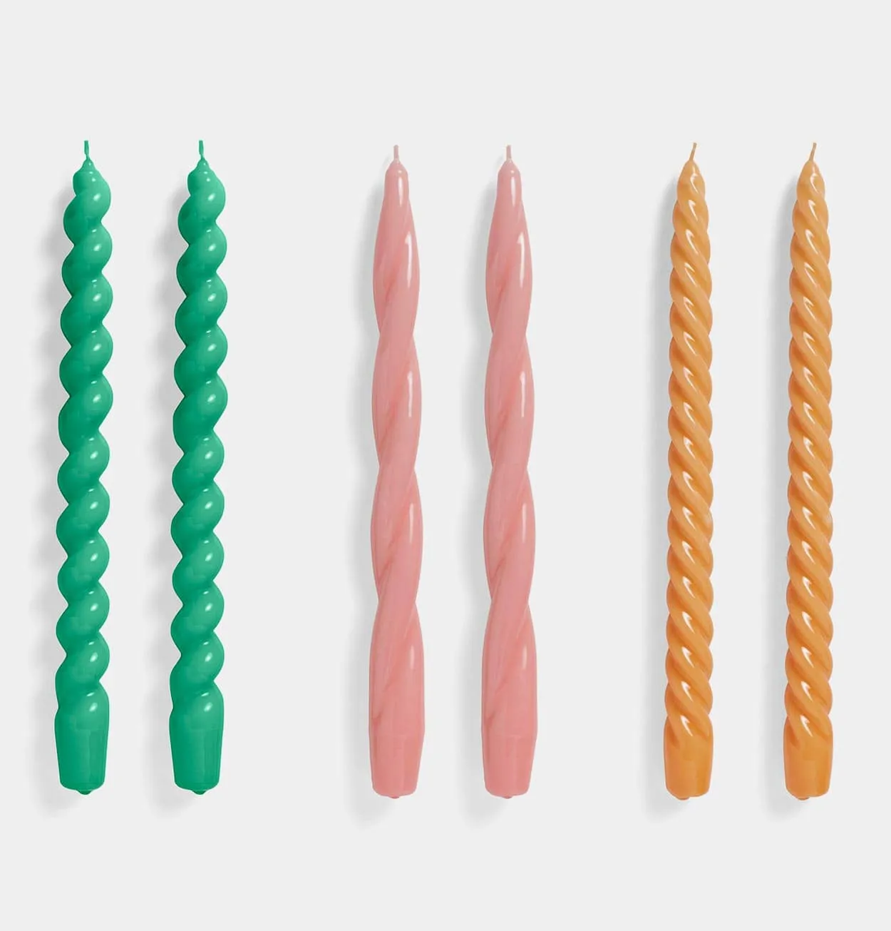 HAY Set of 6 Long Candles – Green, Dark Rose, Tangerine