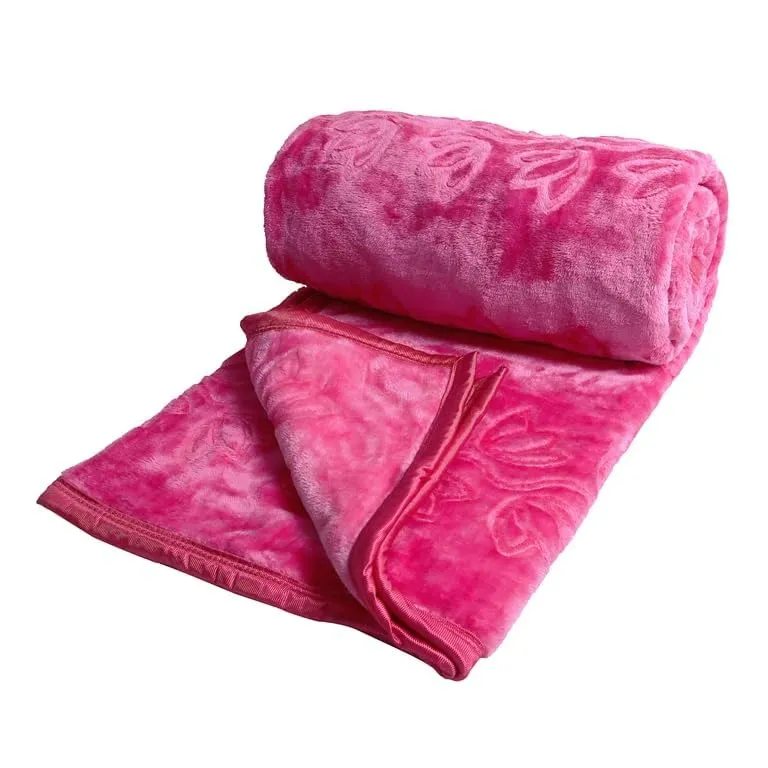 JGD Mink Floral Embossed Super Soft Heavy Bed Velvet for Winter Blanket Quilt Rajai (Pink, Double)