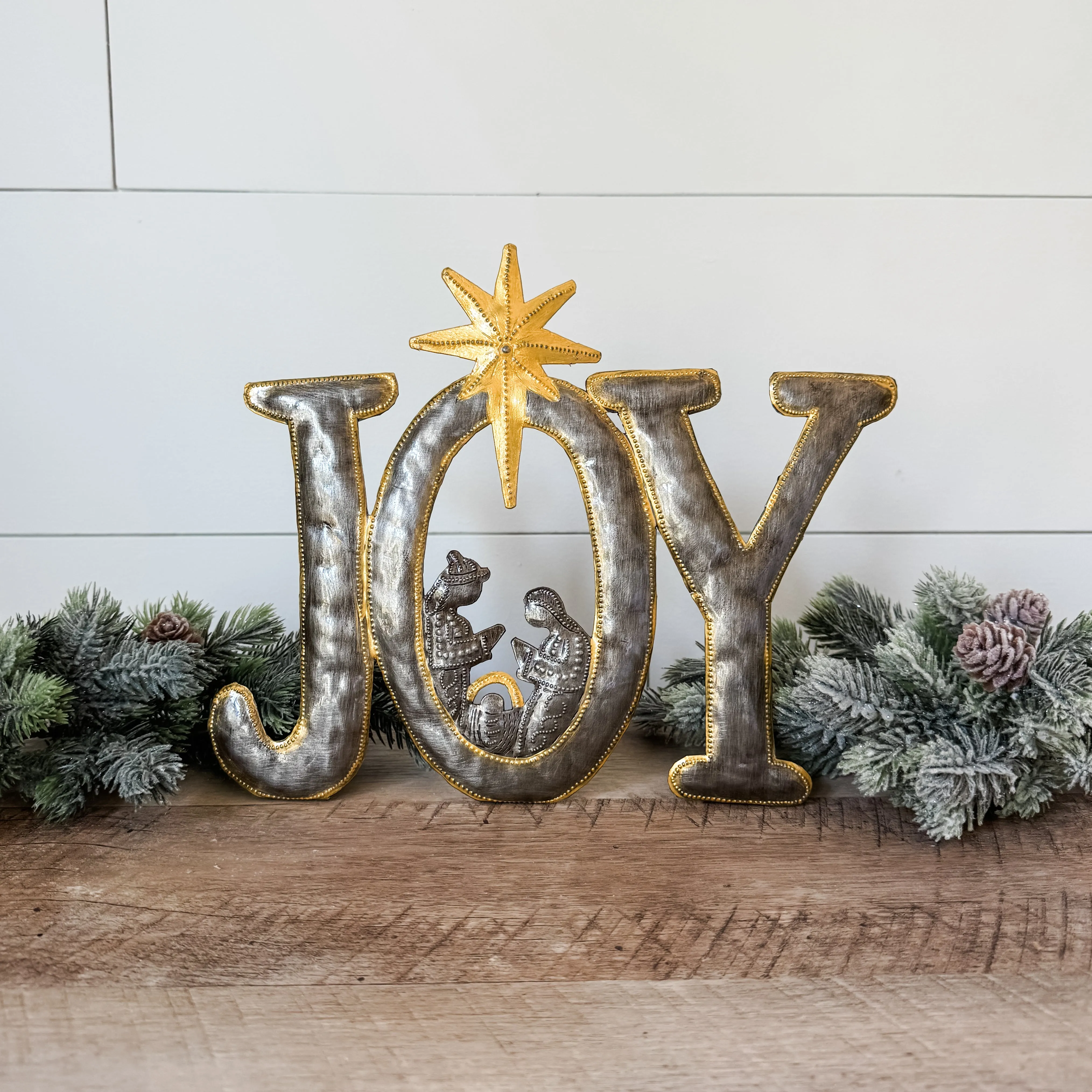 Joy Standing Nativity with Gold Accents