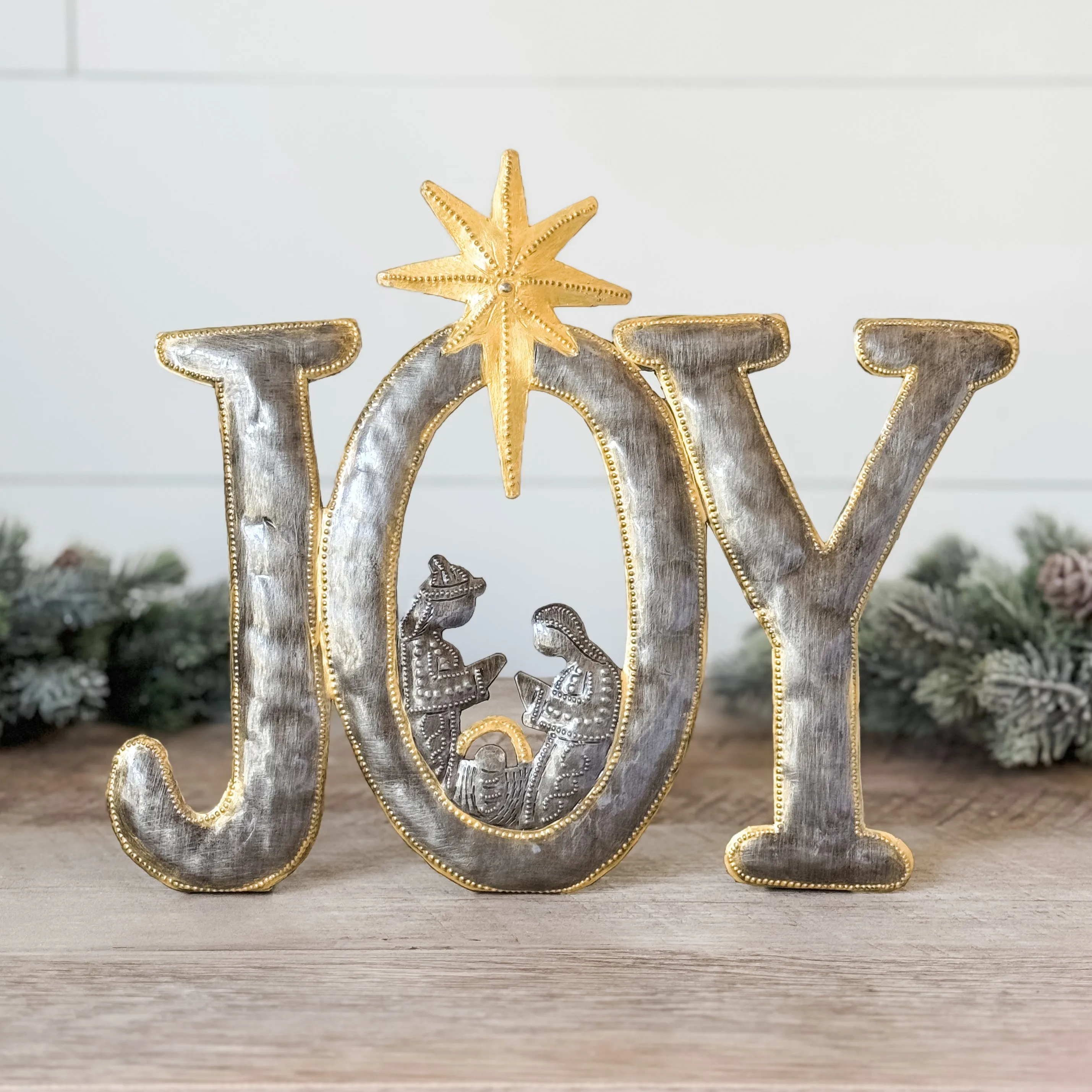 Joy Standing Nativity with Gold Accents
