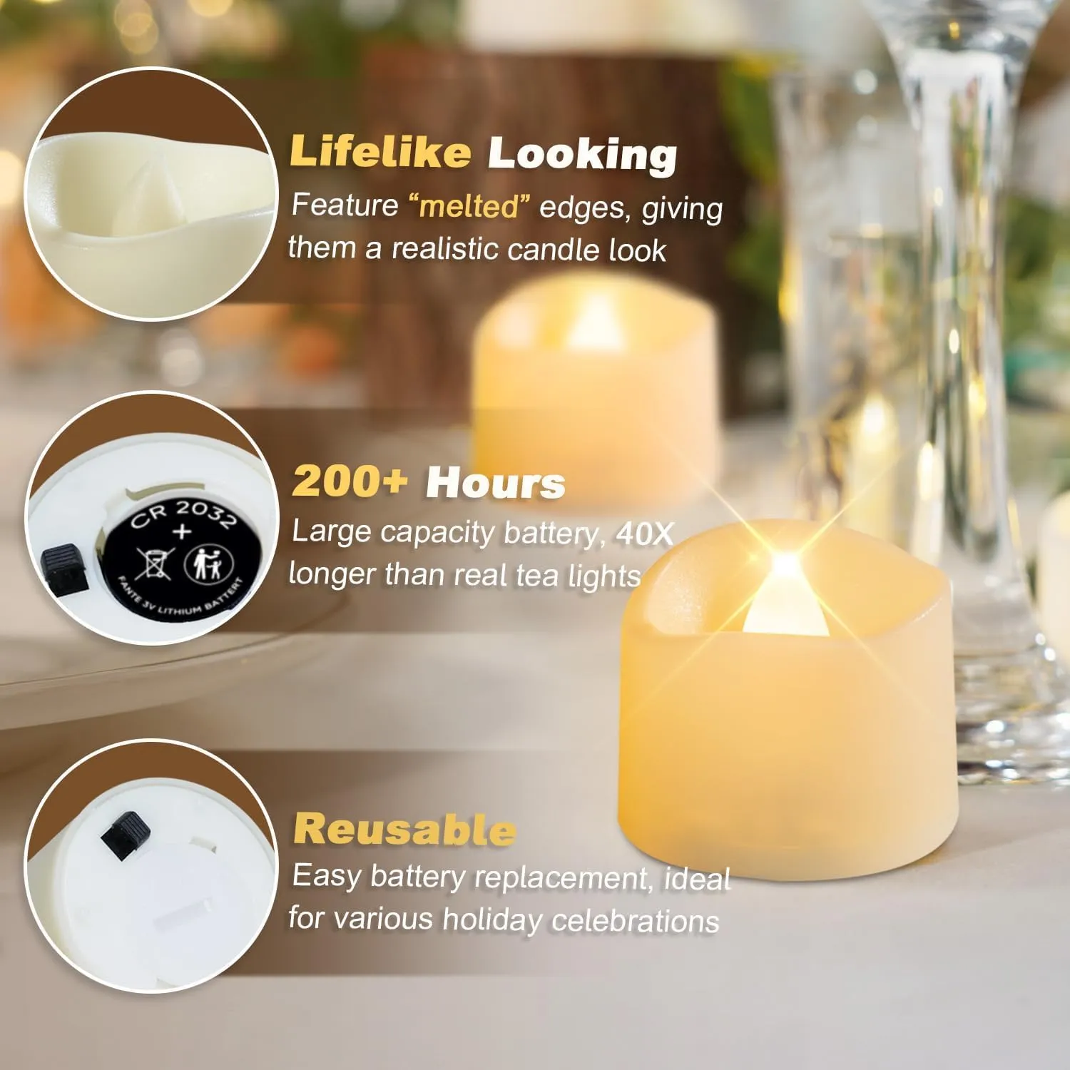 LTETTES PACK OF 12(1.5" x 1.2") Warm White Light Waterproof LED Tea Light Candles, Coin Battery Operated LED Diyas With Remote For Home Decorations, Festivals, Diwali, Gifts, Wedding & Other Occasions