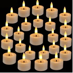 LTETTES Pack of 24(1.5"x1.8") Flameless Faux Wick LED Candle, Coin Battery Operated Tea LED Candles with Remote for Home Decorations, Festivals, Diwali, Wedding, Gift, Other Occasions