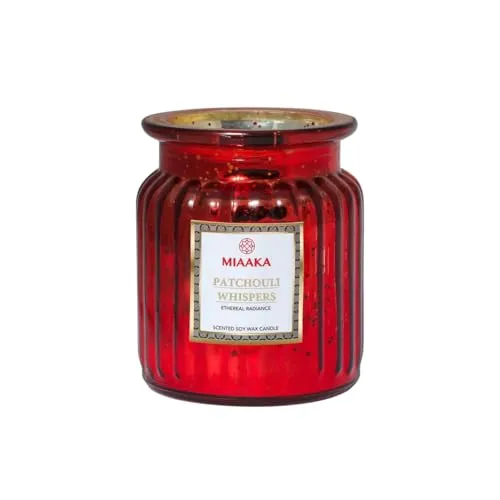 MIAAKA Ethereal Radiance Fluted Glass Jar Hand Poured Scented Candle Patchouli Whispers (Rose Petals) Fragrance 435gm