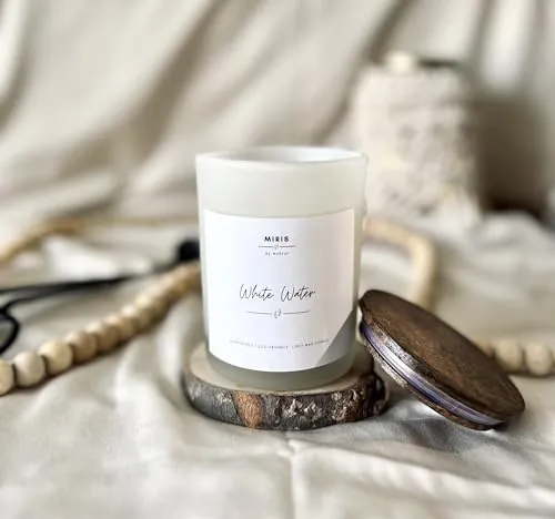 Miris By Mohrut | White Water Scented Candle | Hand Poured Soy Wax Candle for Relaxation and Home Decor | Fragrance Candle Gift for Home, Bedroom, Bathroom | 48 Hour Burn Time | 2 Wick | 500gms |