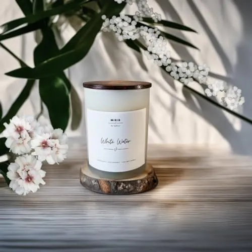 Miris By Mohrut | White Water Scented Candle | Hand Poured Soy Wax Candle for Relaxation and Home Decor | Fragrance Candle Gift for Home, Bedroom, Bathroom | 48 Hour Burn Time | 2 Wick | 500gms |