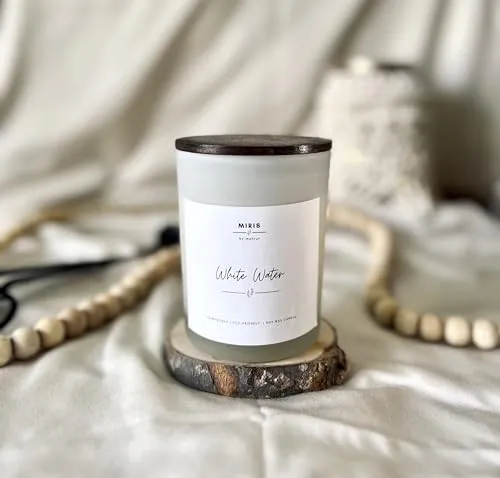 Miris By Mohrut | White Water Scented Candle | Hand Poured Soy Wax Candle for Relaxation and Home Decor | Fragrance Candle Gift for Home, Bedroom, Bathroom | 48 Hour Burn Time | 2 Wick | 500gms |