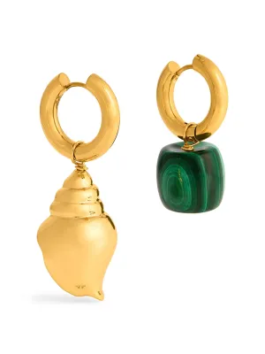 Mismatched shell and bead hoop earrings