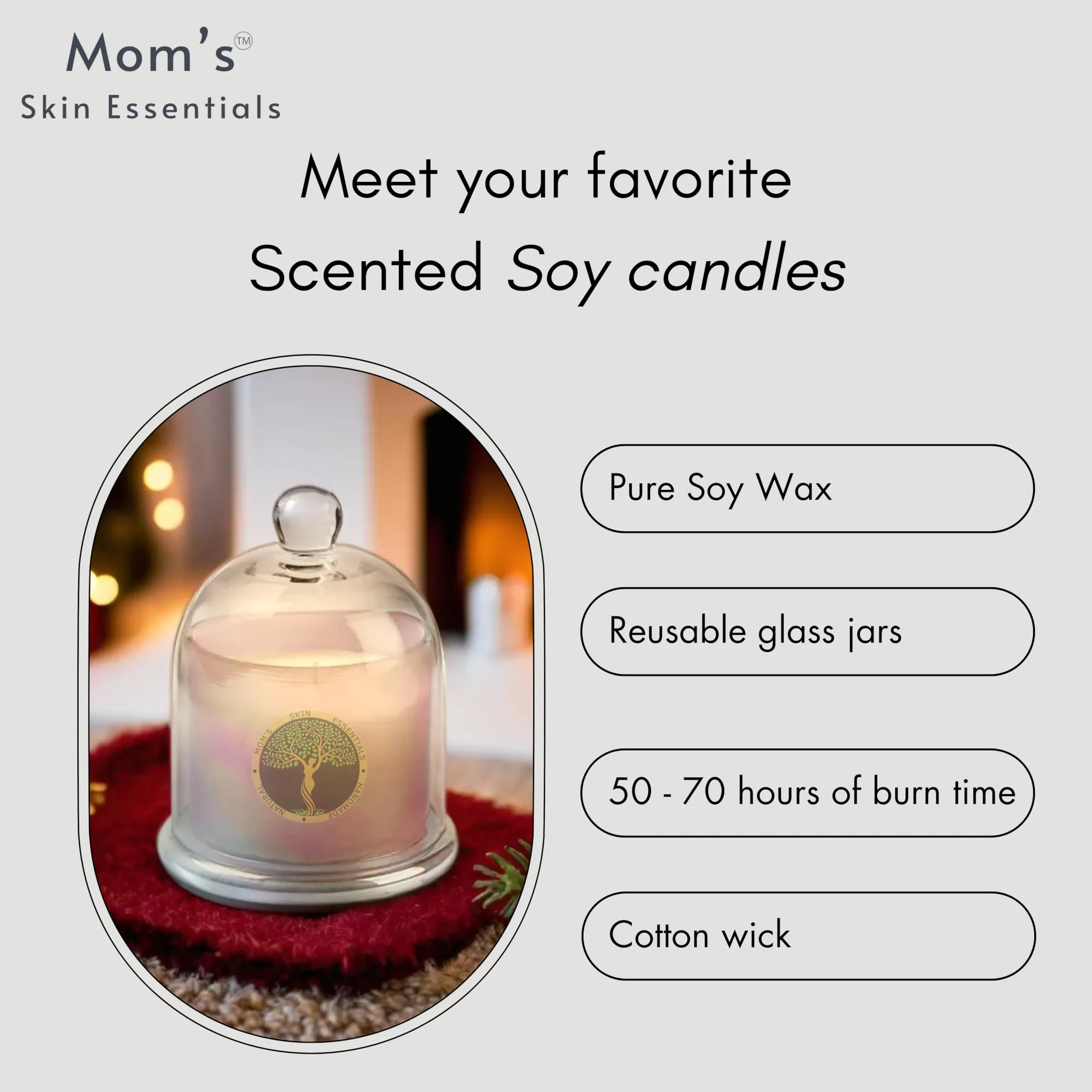 Mom's Skin Essentials Spiced Pumpkin Luxury Scented Soy Wax Candle 100% Soy Wax Smoke-Free Ideal for Home Decor, Gifting and Aromatherapy 510 gm Upto 50 Hours Burning Time