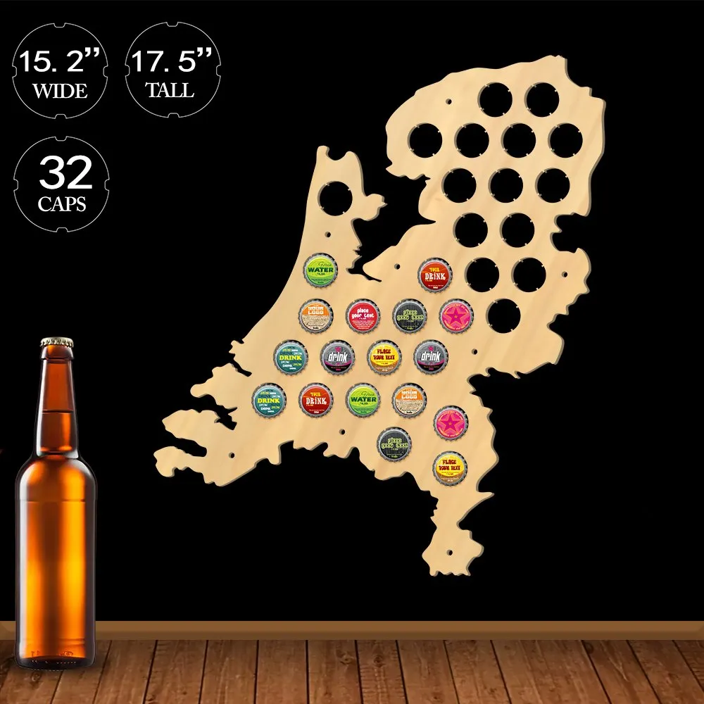 Netherlands Beer Cap Map Patriotic Wooden Wall Sign Map Of Holland Wine Bottle Cap Display Holder Dutch Man Cave Beer Lover Gift