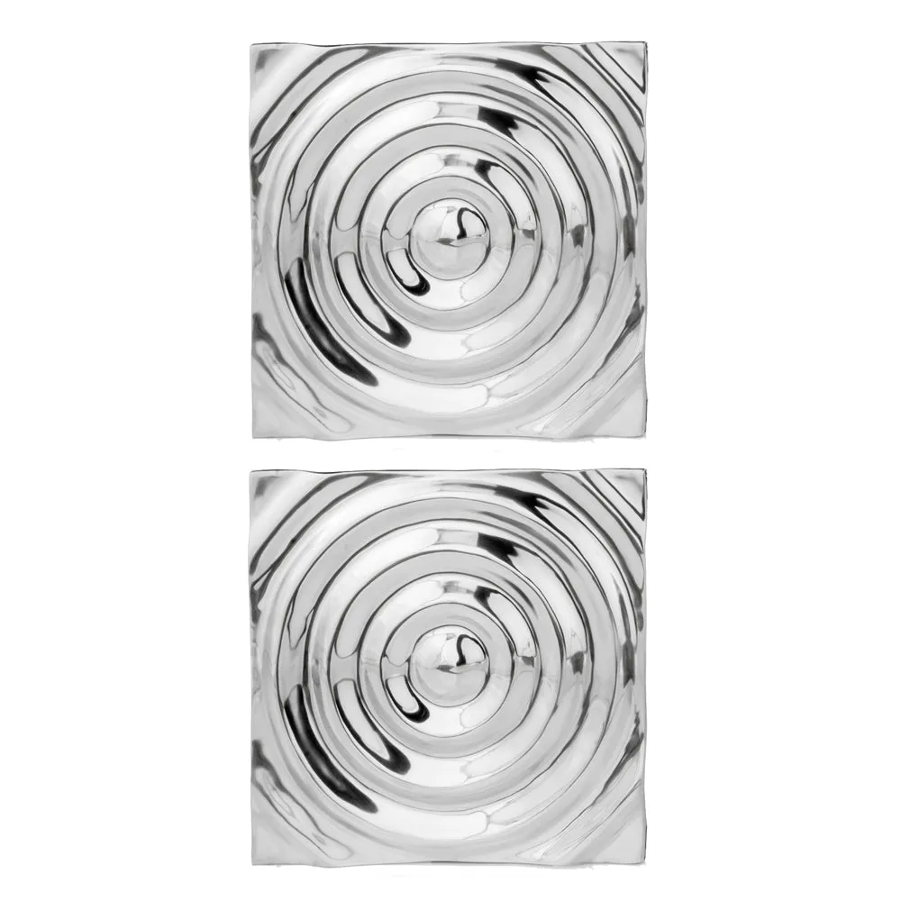 Onda Large Rippled Tile, Rain, Water, Wall Art, Aluminum, Silver, Sculpture, Bedroom, Living Room, Office, Home, Accents, Décor, 19.5" x 1.5" x 19.5"
