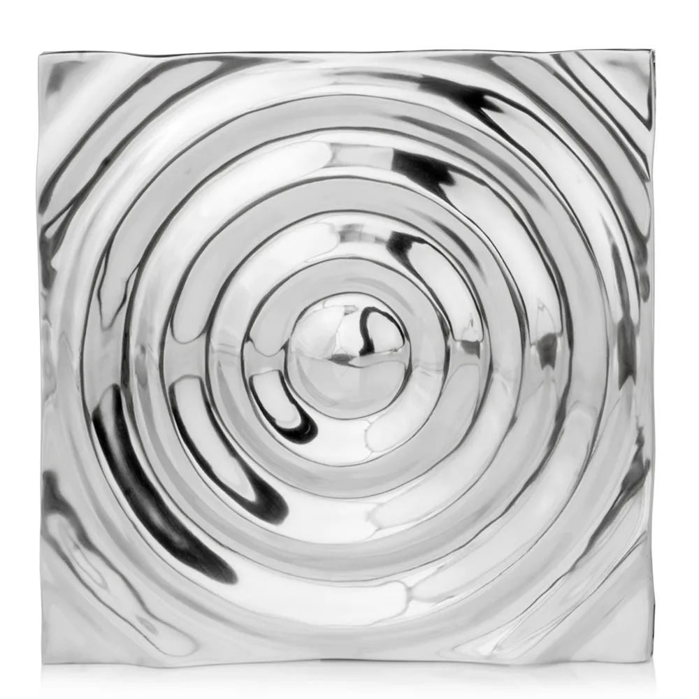 Onda Large Rippled Tile, Rain, Water, Wall Art, Aluminum, Silver, Sculpture, Bedroom, Living Room, Office, Home, Accents, Décor, 19.5" x 1.5" x 19.5"